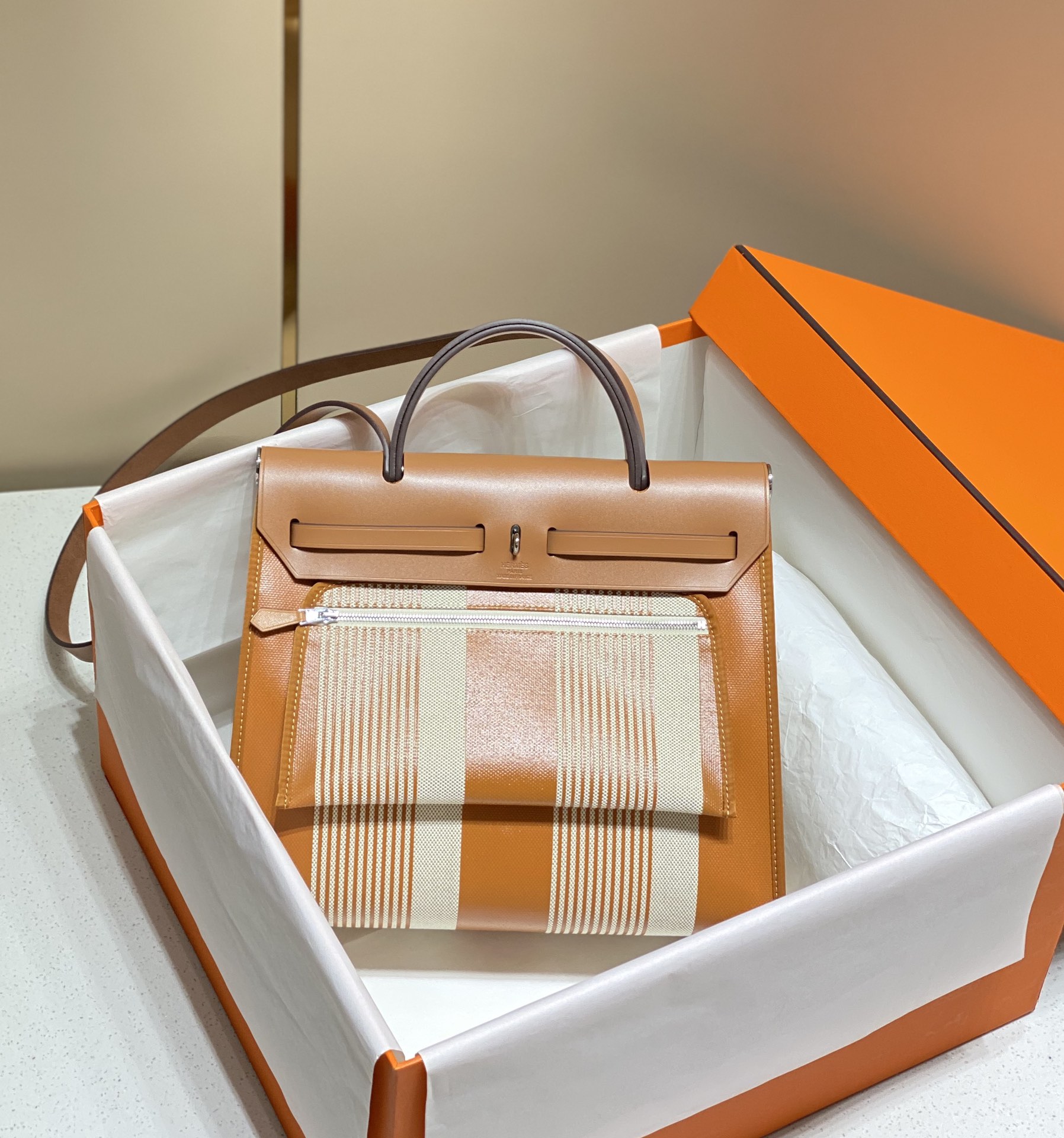 [TOP] HERMES Herbag Zip Handbag 31cm - Brown&SHW