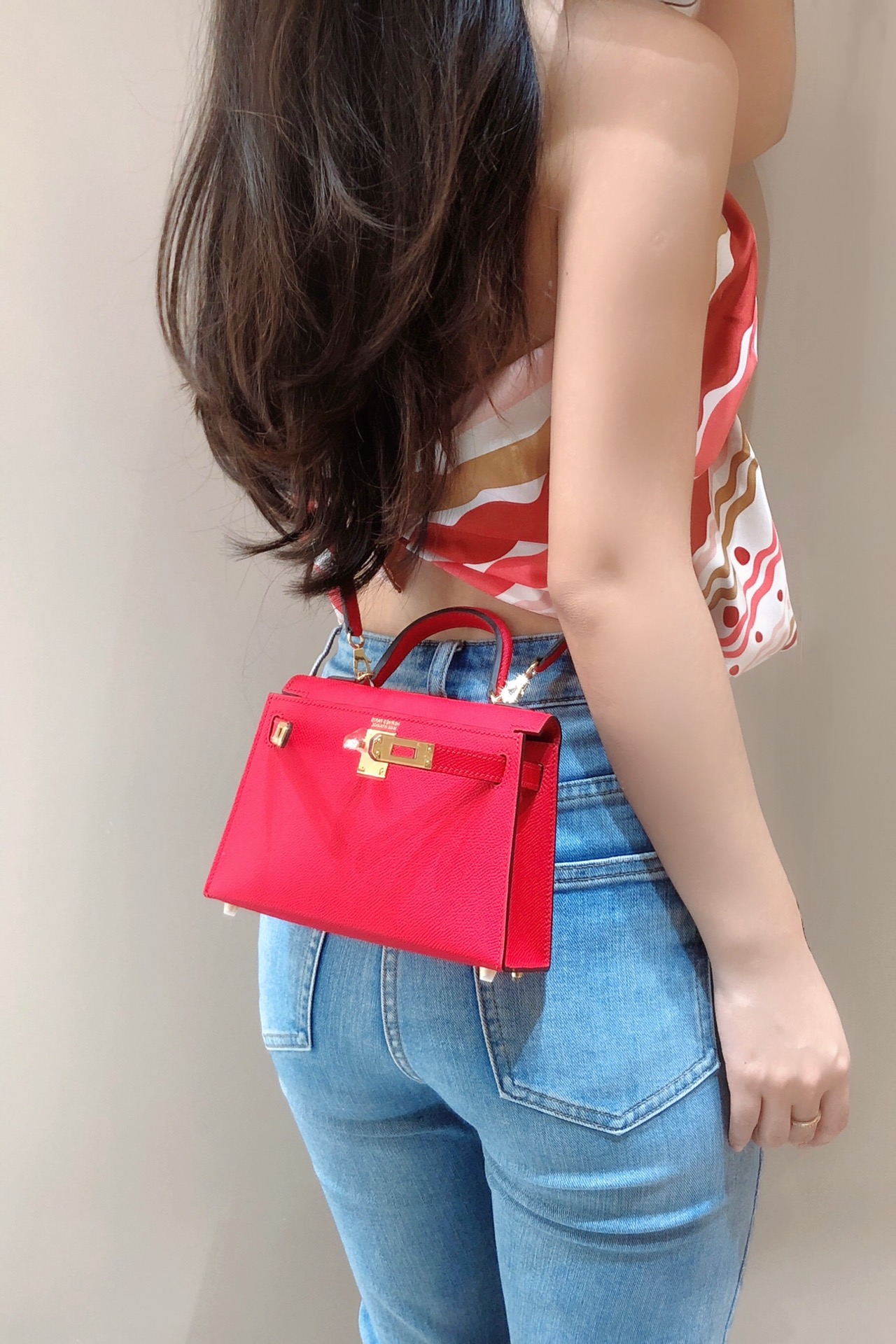 [TOP] HERMES Epsom Kelly Mini 19 CM - National Flag Red & GHW