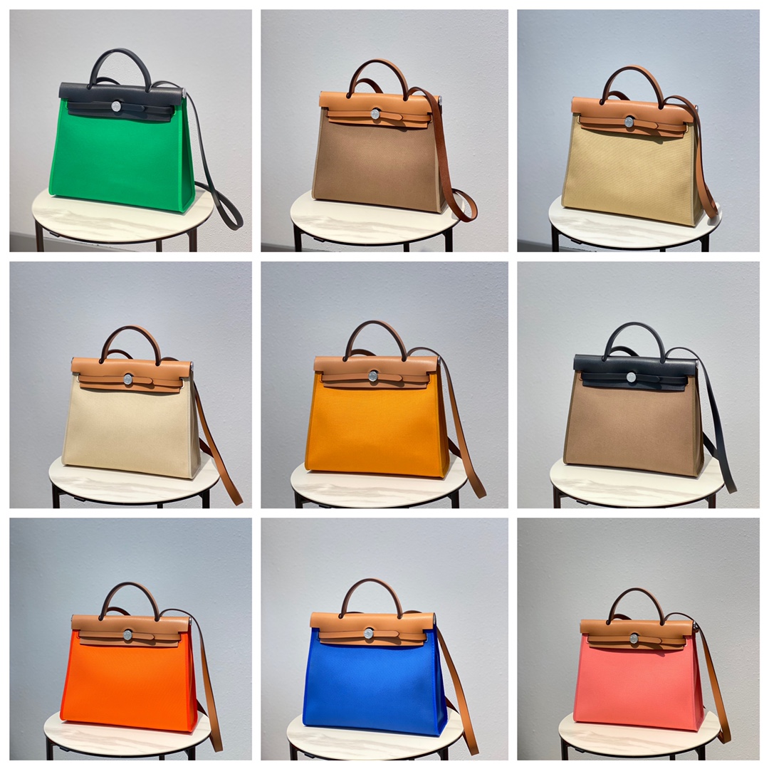 [TOP] HERMES Canvas And Cowhide Herbag Zip Handbag - 15 Colors - SHW
