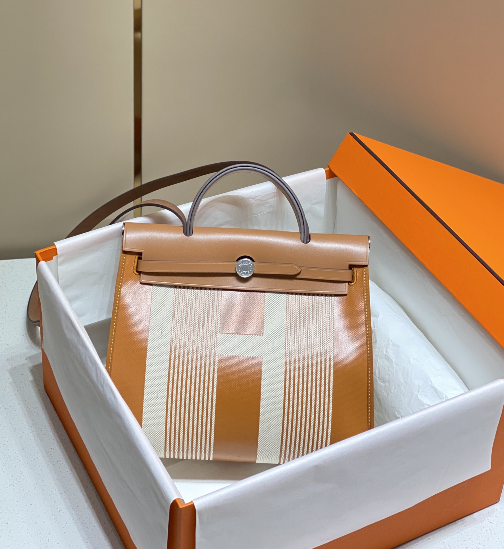 [TOP] HERMES Herbag Zip Handbag 31cm - Brown&SHW