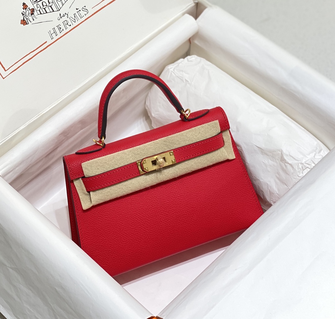 [TOP] HERMES Epsom Kelly Mini 19 CM - National Flag Red & GHW