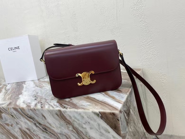 [TOP] CELINE Triomphe Shoulder Bag 22-16-6 cm - Claret