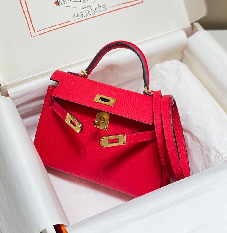 [TOP] HERMES Epsom Kelly Mini 19 CM - National Flag Red & GHW