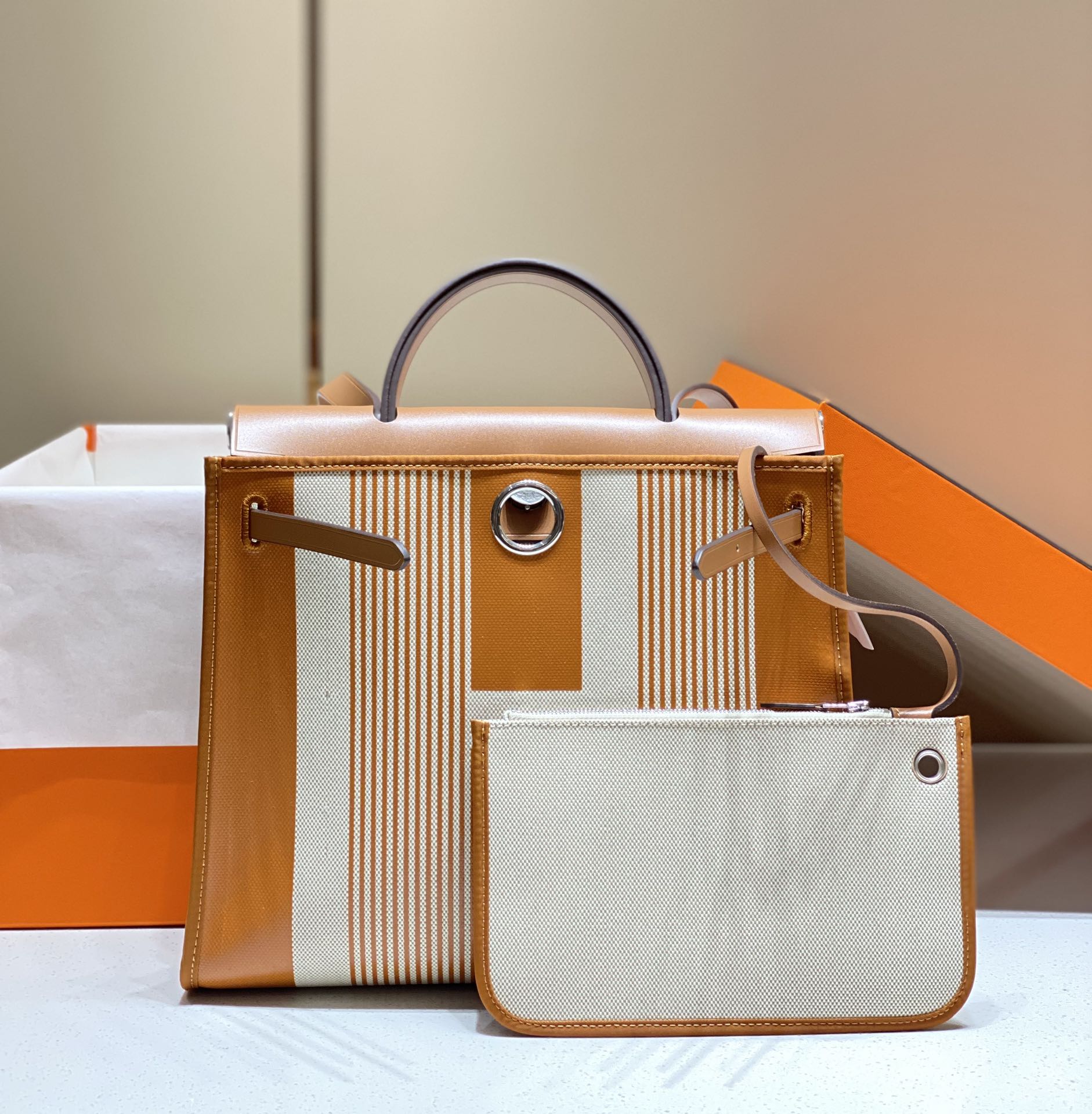 [TOP] HERMES Herbag Zip Handbag 31cm - Brown&SHW