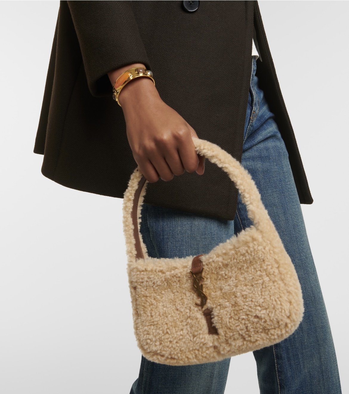 [TOP] Yves Saint Laurent YSL Lamb's Wool Small Le 5A7 Bag 19×11.5×4.5cm - Beige&GHW