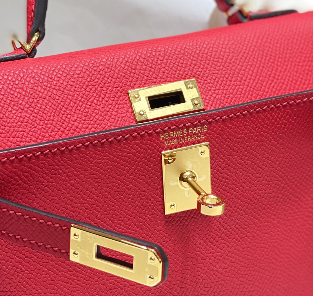 [TOP] HERMES Epsom Kelly Mini 19 CM - National Flag Red & GHW