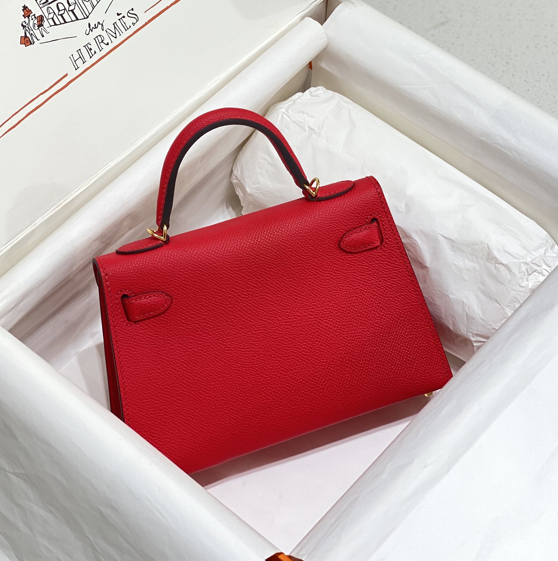 [TOP] HERMES Epsom Kelly Mini 19 CM - National Flag Red & GHW