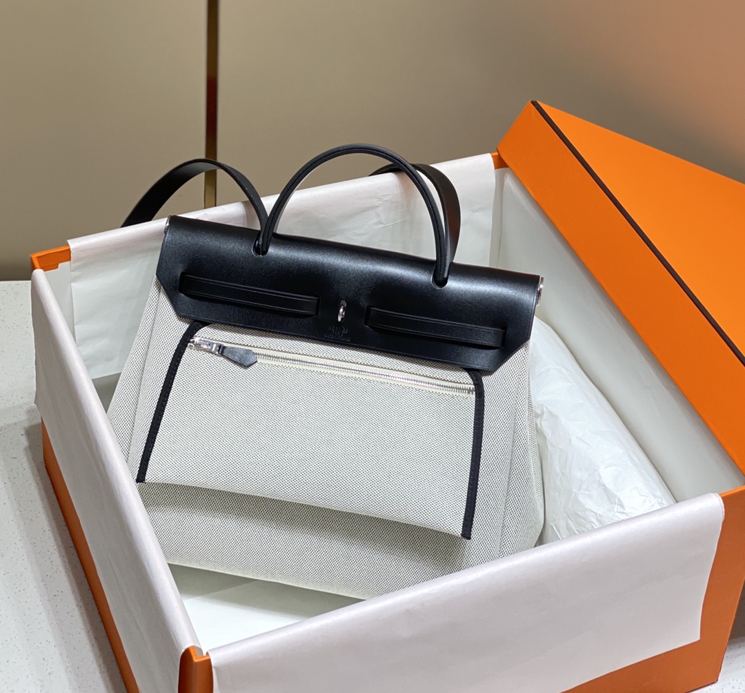 [TOP] HERMES Herbag Zip Handbag 31cm - Blue&SHW