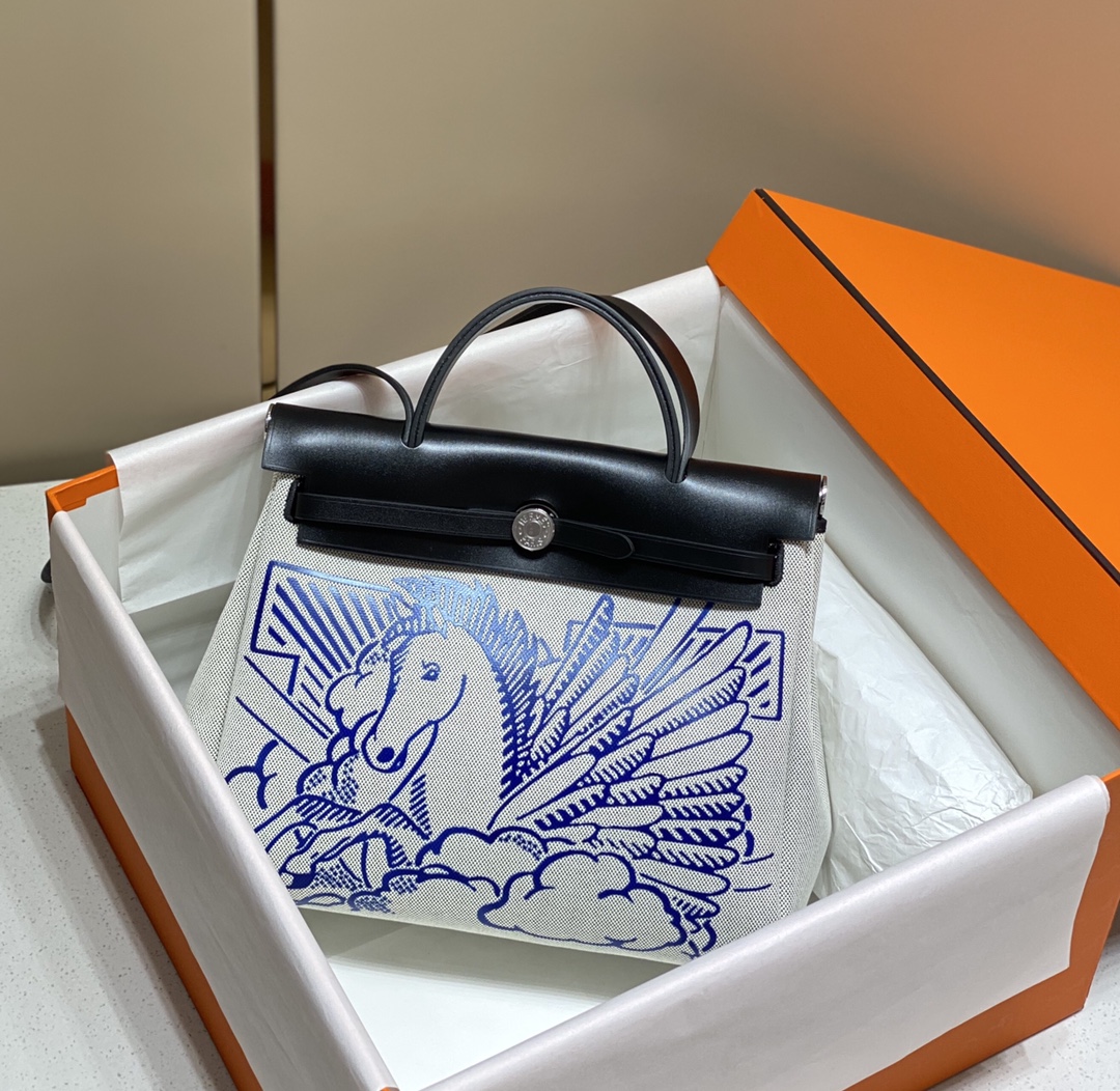 [TOP] HERMES Herbag Zip Handbag 31cm - Blue&SHW