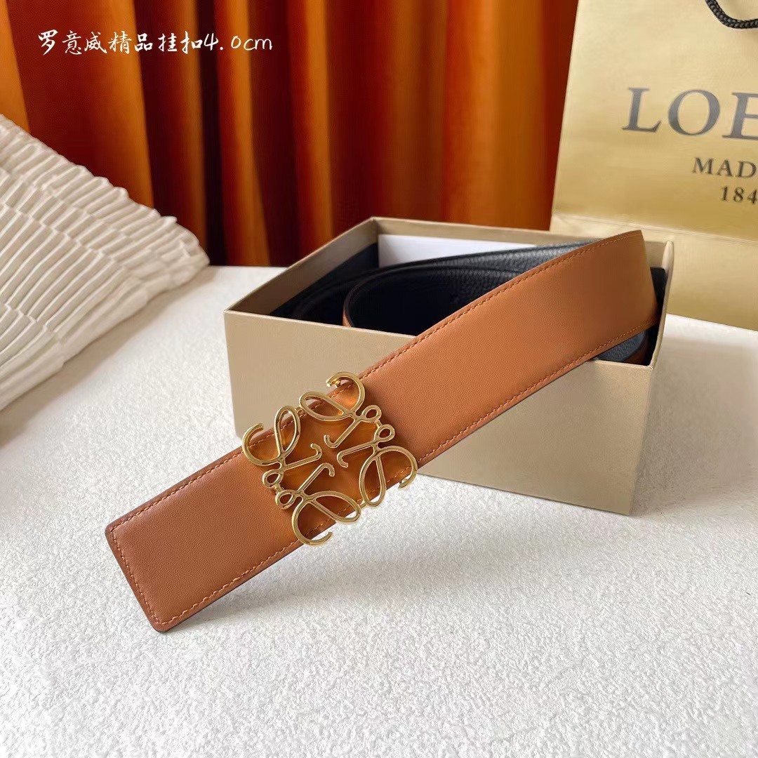 [TOP] LOEWE LOGO Smooth cow leather belt - Brown