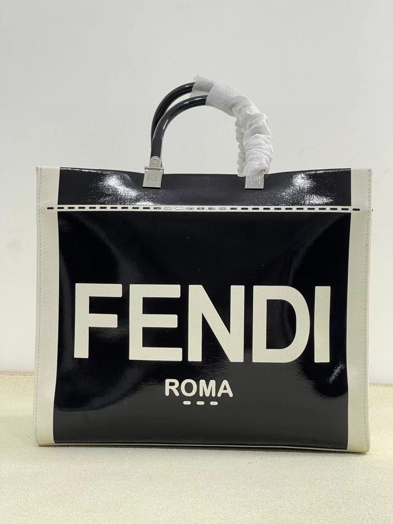 [TOP] FENDI Natural Canvas Bottom Material Sunshine Tote Bags 35x31x17cm - Black