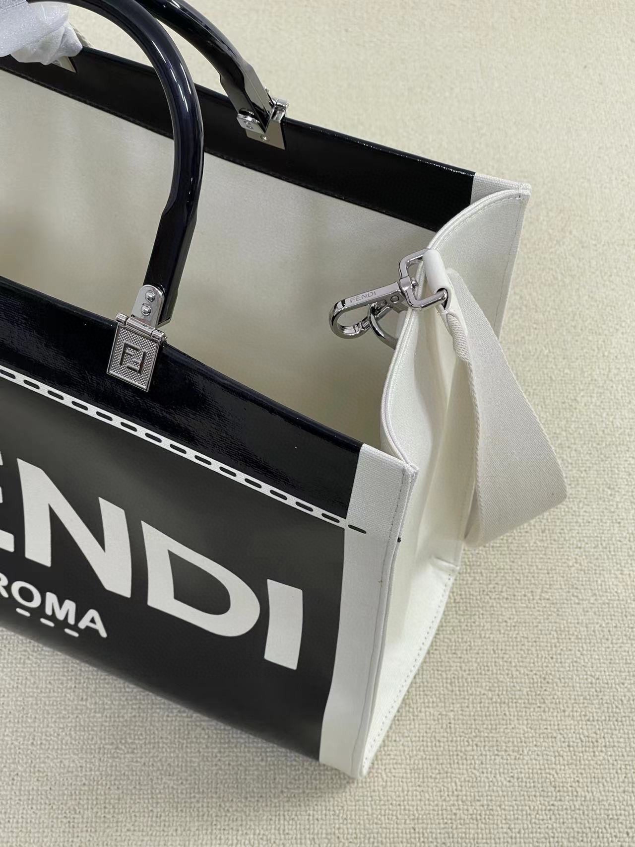 [TOP] FENDI Natural Canvas Bottom Material Sunshine Tote Bags 35x31x17cm - Black