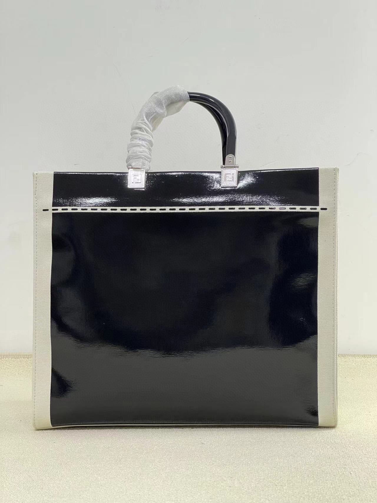 [TOP] FENDI Natural Canvas Bottom Material Sunshine Tote Bags 35x31x17cm - Black