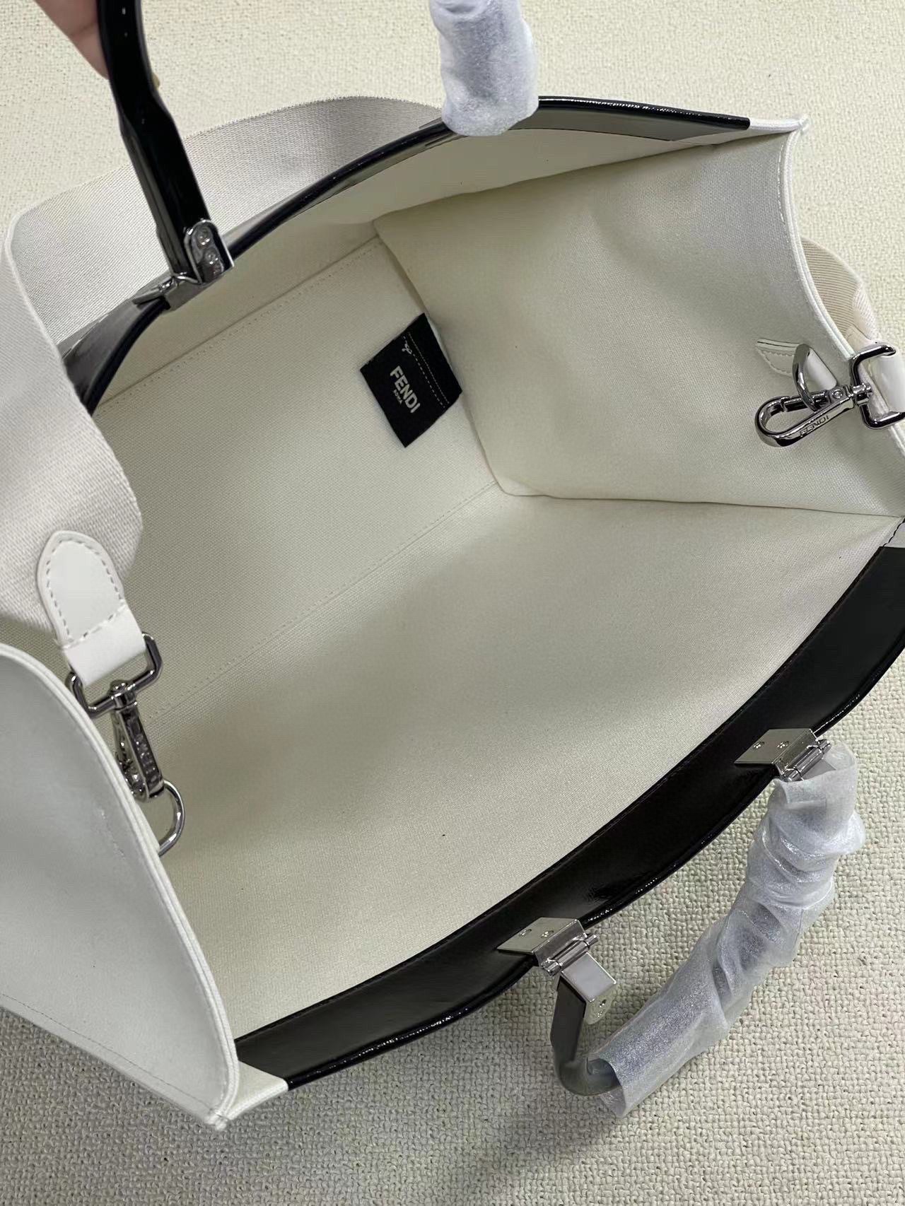 [TOP] FENDI Natural Canvas Bottom Material Sunshine Tote Bags 35x31x17cm - Black