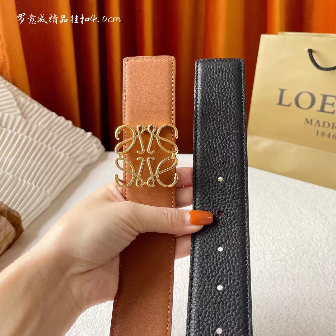[TOP] LOEWE LOGO Smooth cow leather belt - Brown