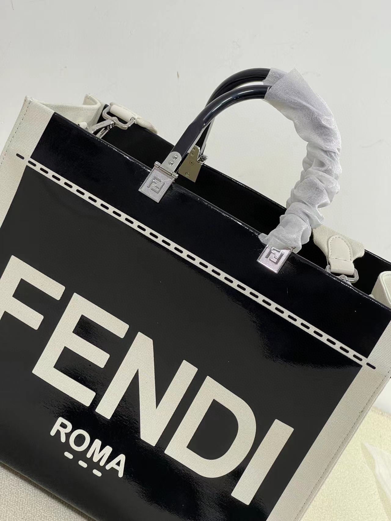 [TOP] FENDI Natural Canvas Bottom Material Sunshine Tote Bags 35x31x17cm - Black