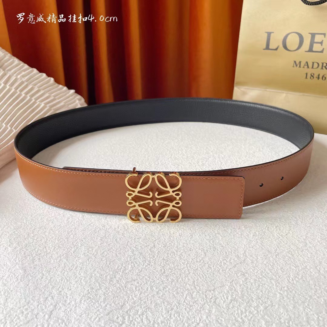 [TOP] LOEWE LOGO Smooth cow leather belt - Brown
