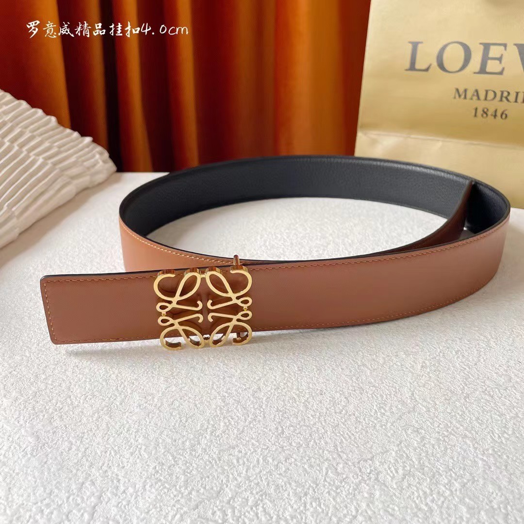 [TOP] LOEWE LOGO Smooth cow leather belt - Brown