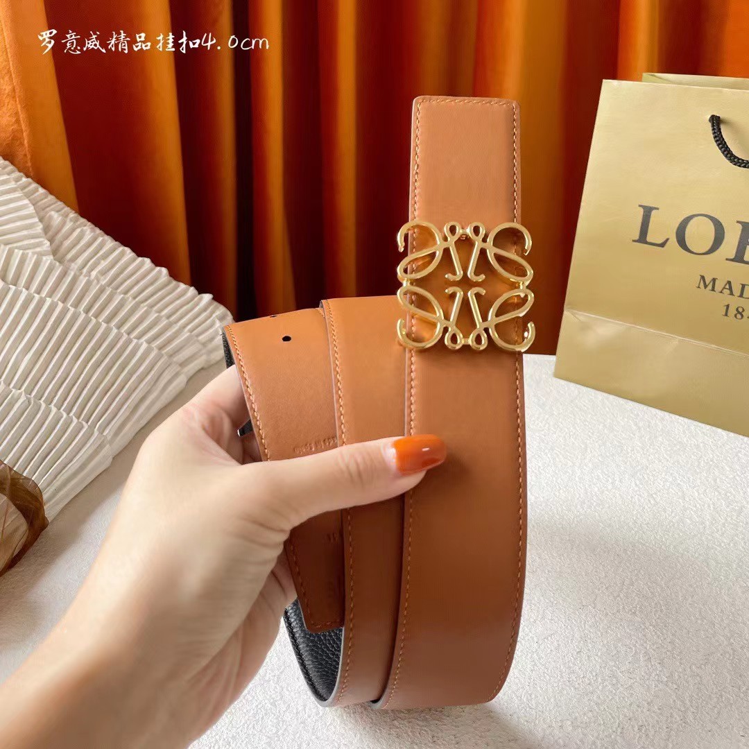 [TOP] LOEWE LOGO Smooth cow leather belt - Brown