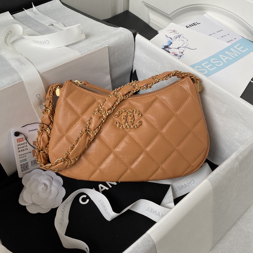 [TOP] CHANEL Hobo 23khobo Wrinkled Cowhide Bag - GHW&Brown - 13.5×23.5×5.3cm/12×20.5×4.5cm
