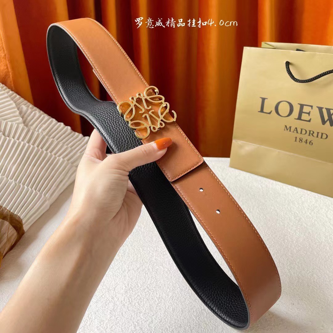 [TOP] LOEWE LOGO Smooth cow leather belt - Brown