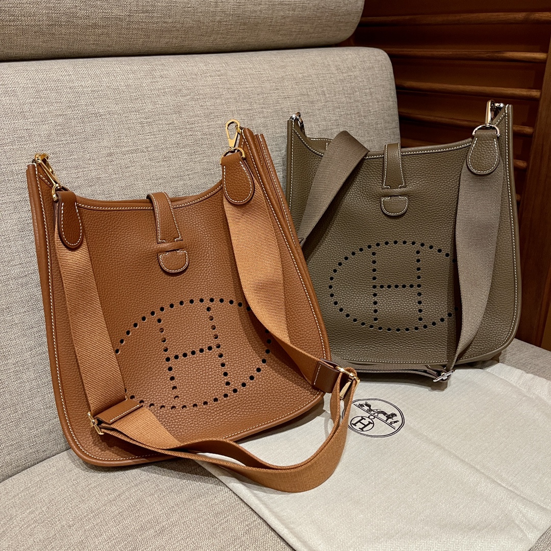 [TOP] HERMES Clemence Tc Leather Evelyne Bags 28cm - 10 Colors