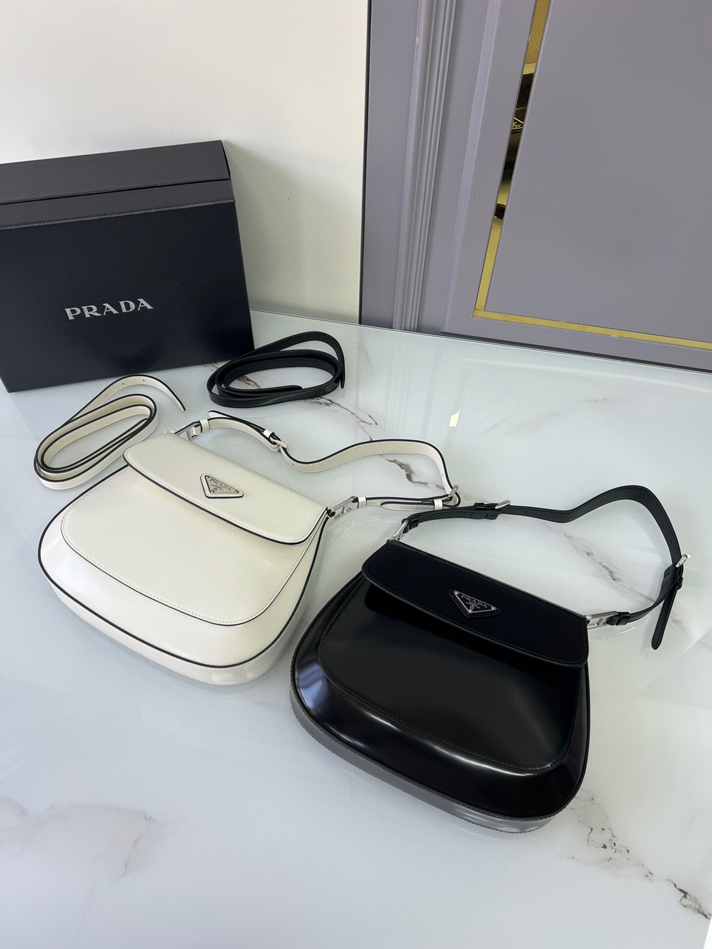 [TOP] PRADA Cleo Flap Bag Leather Large 24x19x6cm with Double straps - 2 Color