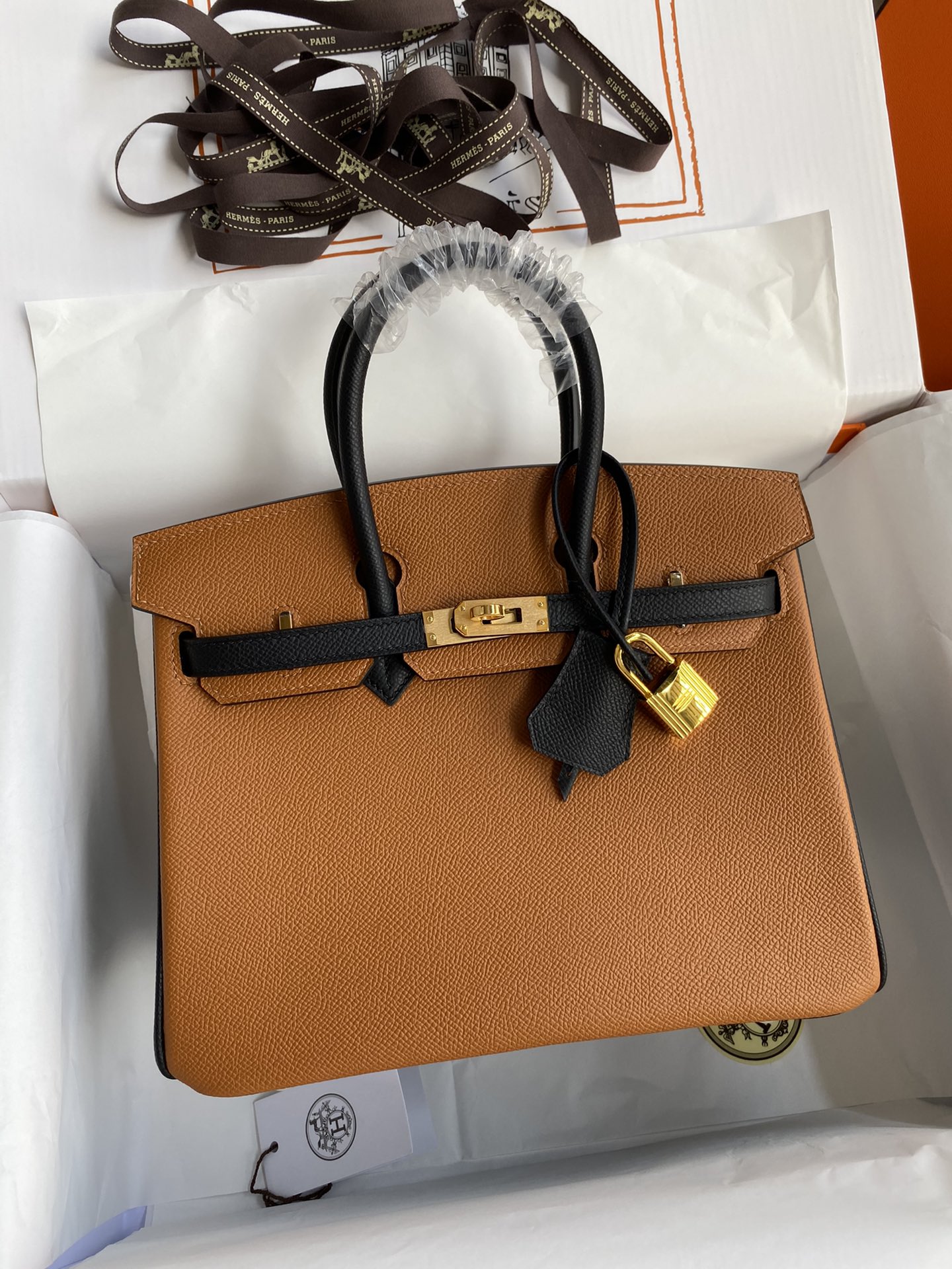 [TOP] HERMES Epsom Leather Birkin Bag 25cm - Golden Brown&GHW