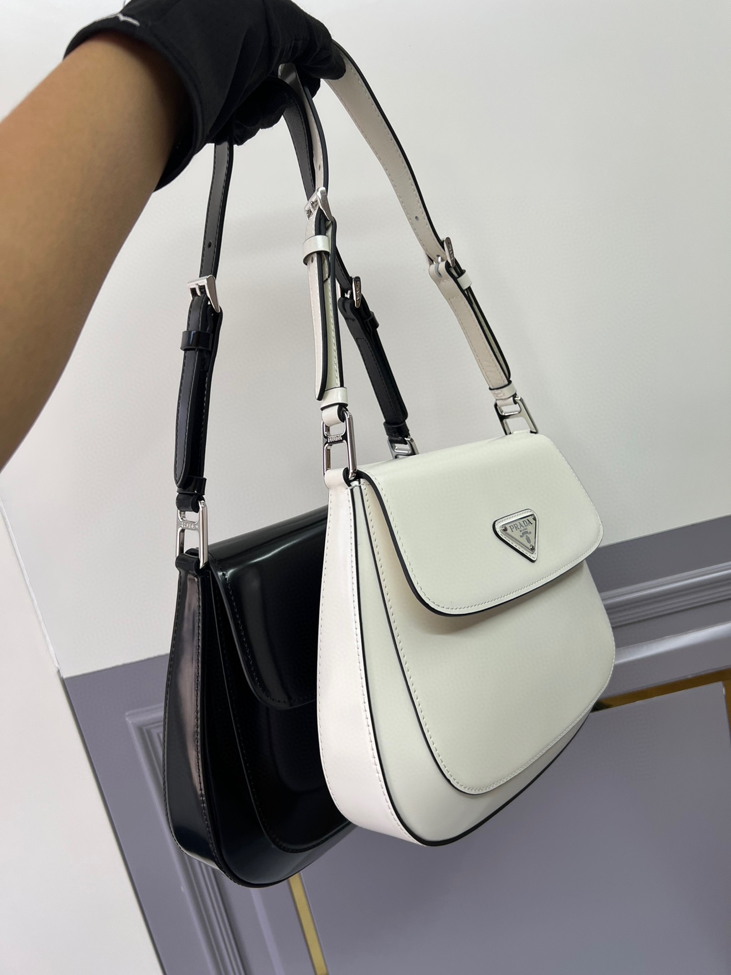 [TOP] PRADA Cleo Flap Bag Leather Large 24x19x6cm with Double straps - 2 Color