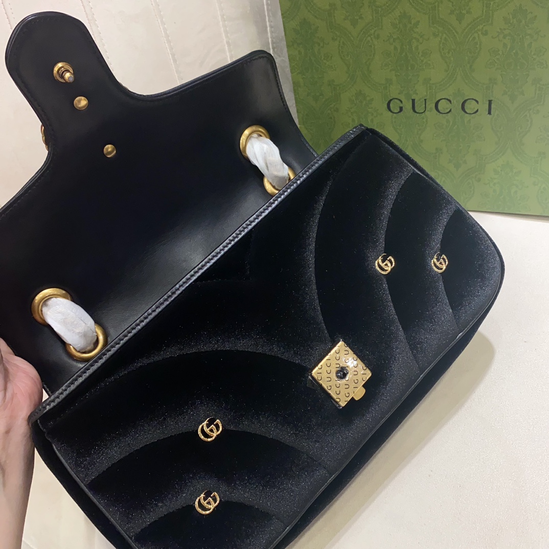 [TOP] GUCCI GG Velvet Marmont Bag - 22cm/26cm - Black