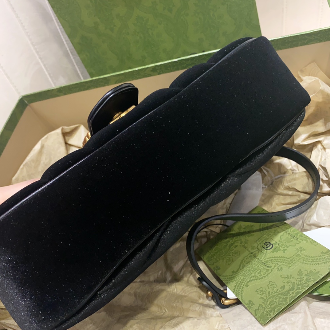 [TOP] GUCCI GG Velvet Marmont Bag - 22cm/26cm - Black