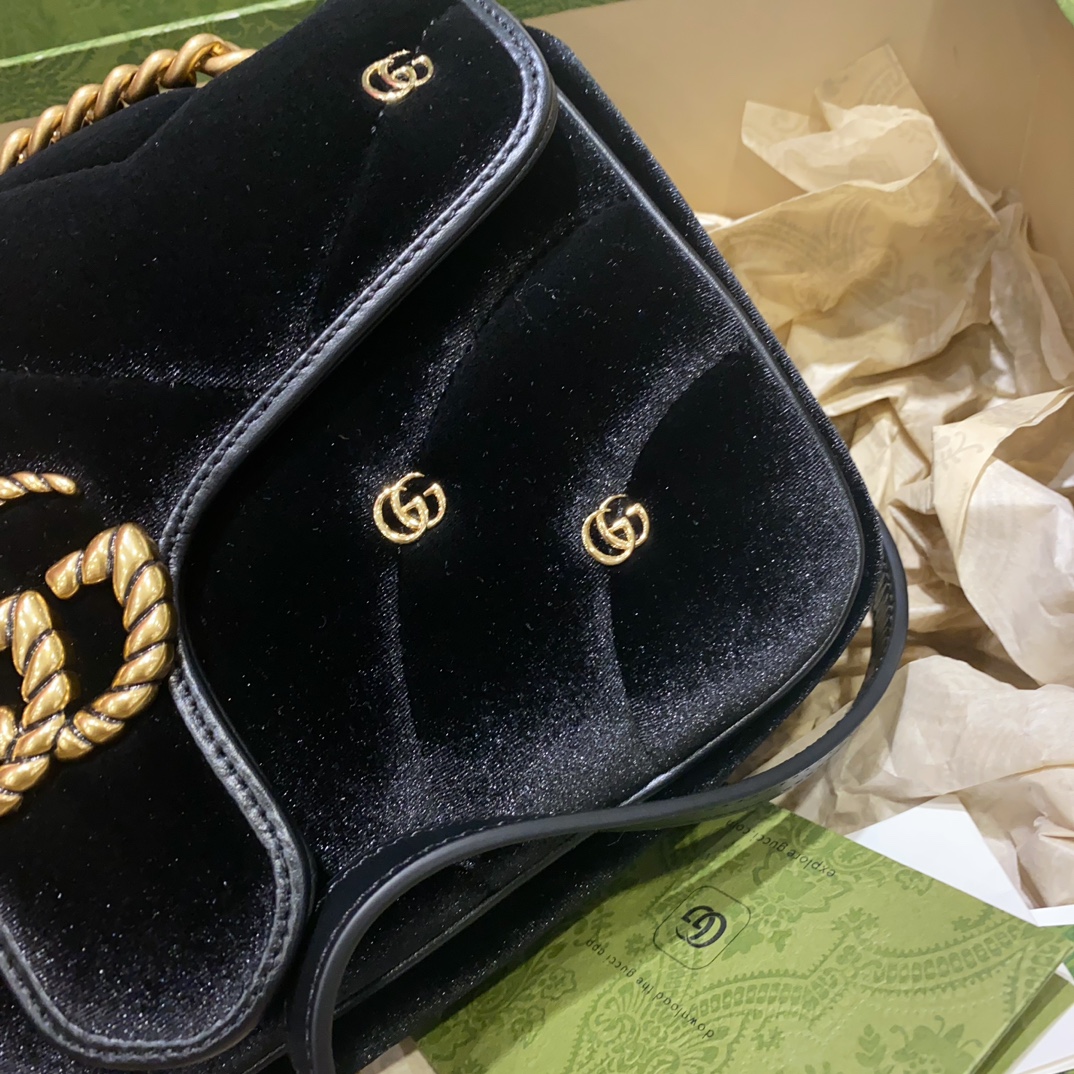 [TOP] GUCCI GG Velvet Marmont Bag - 22cm/26cm - Black