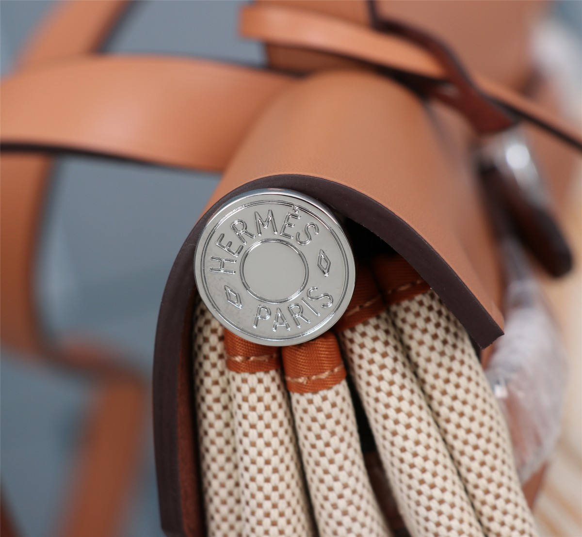 [TOP] HERMES Canvas And Cowhide Herbag Zip Handbag 31cm - Brown&SHW