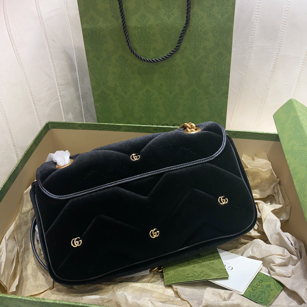 [TOP] GUCCI GG Velvet Marmont Bag - 22cm/26cm - Black