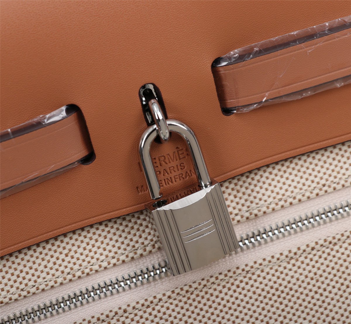 [TOP] HERMES Canvas And Cowhide Herbag Zip Handbag 31cm - Brown&SHW