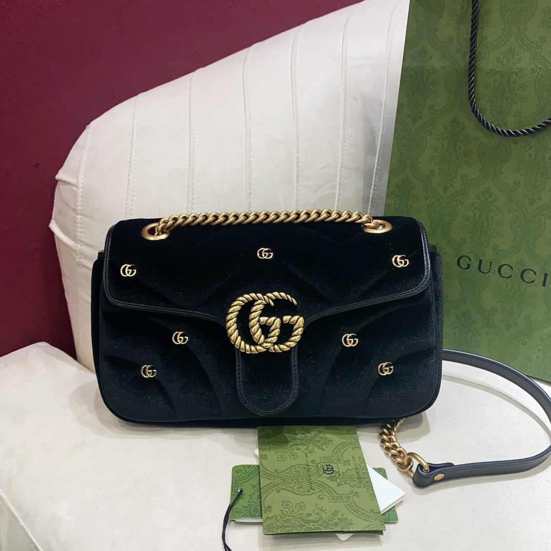 [TOP] GUCCI GG Velvet Marmont Bag - 22cm/26cm - Black