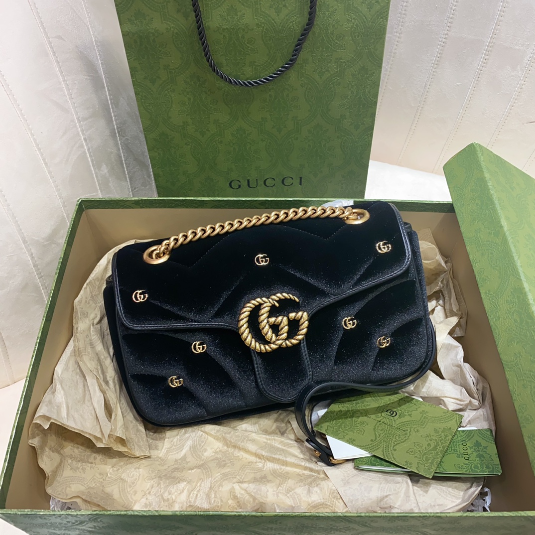 [TOP] GUCCI GG Velvet Marmont Bag - 22cm/26cm - Black