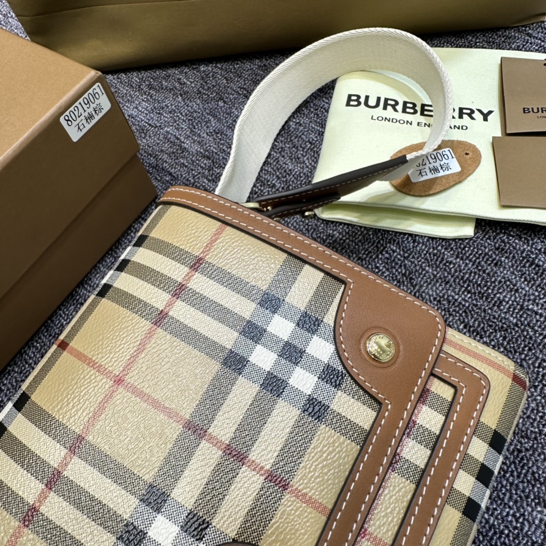[TOP] BURBERRY Note Bag Classic Plaid 25 x 8.5 x 18cm - Beige