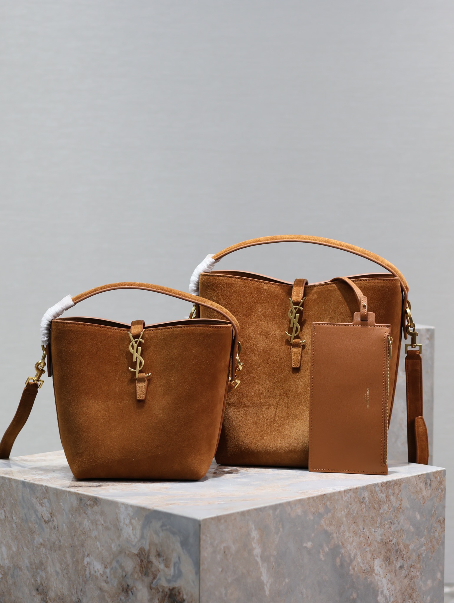 [TOP] Yves Saint Laurent YSL Le 5A7 Suede Bucket Bag 2 Sizes - Brown&GHW