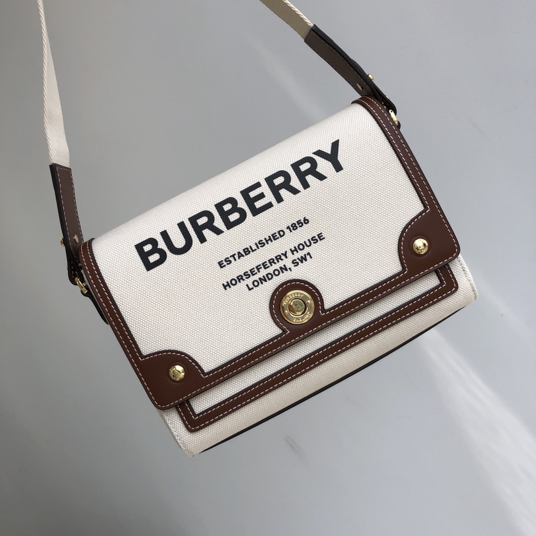 [TOP] BURBERRY Note Bag Canvas & Cowhide with Letters Logo 25 x 8.5 x 18cm - White