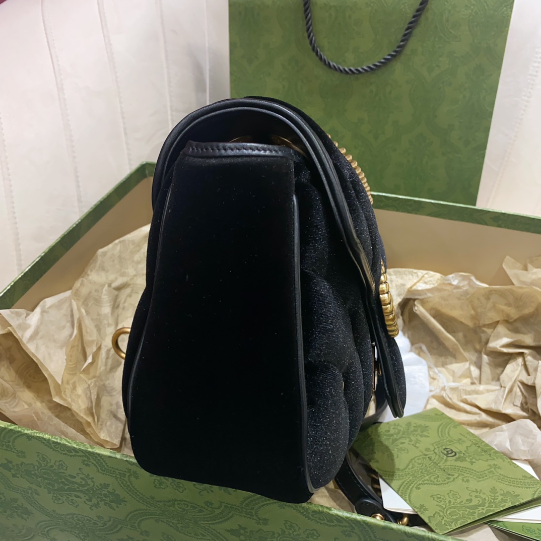[TOP] GUCCI GG Velvet Marmont Bag - 22cm/26cm - Black