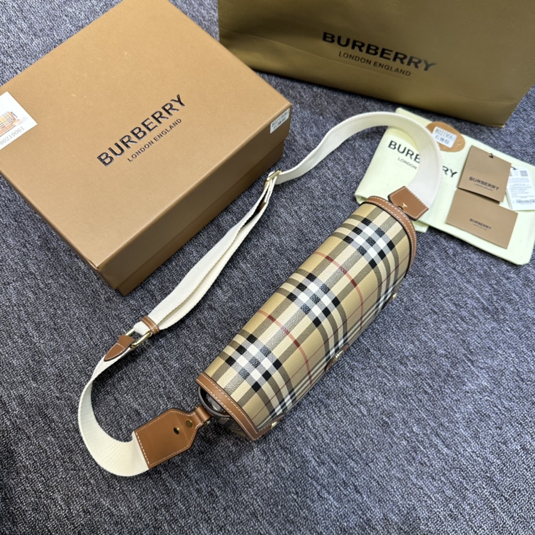 [TOP] BURBERRY Note Bag Classic Plaid 25 x 8.5 x 18cm - Beige