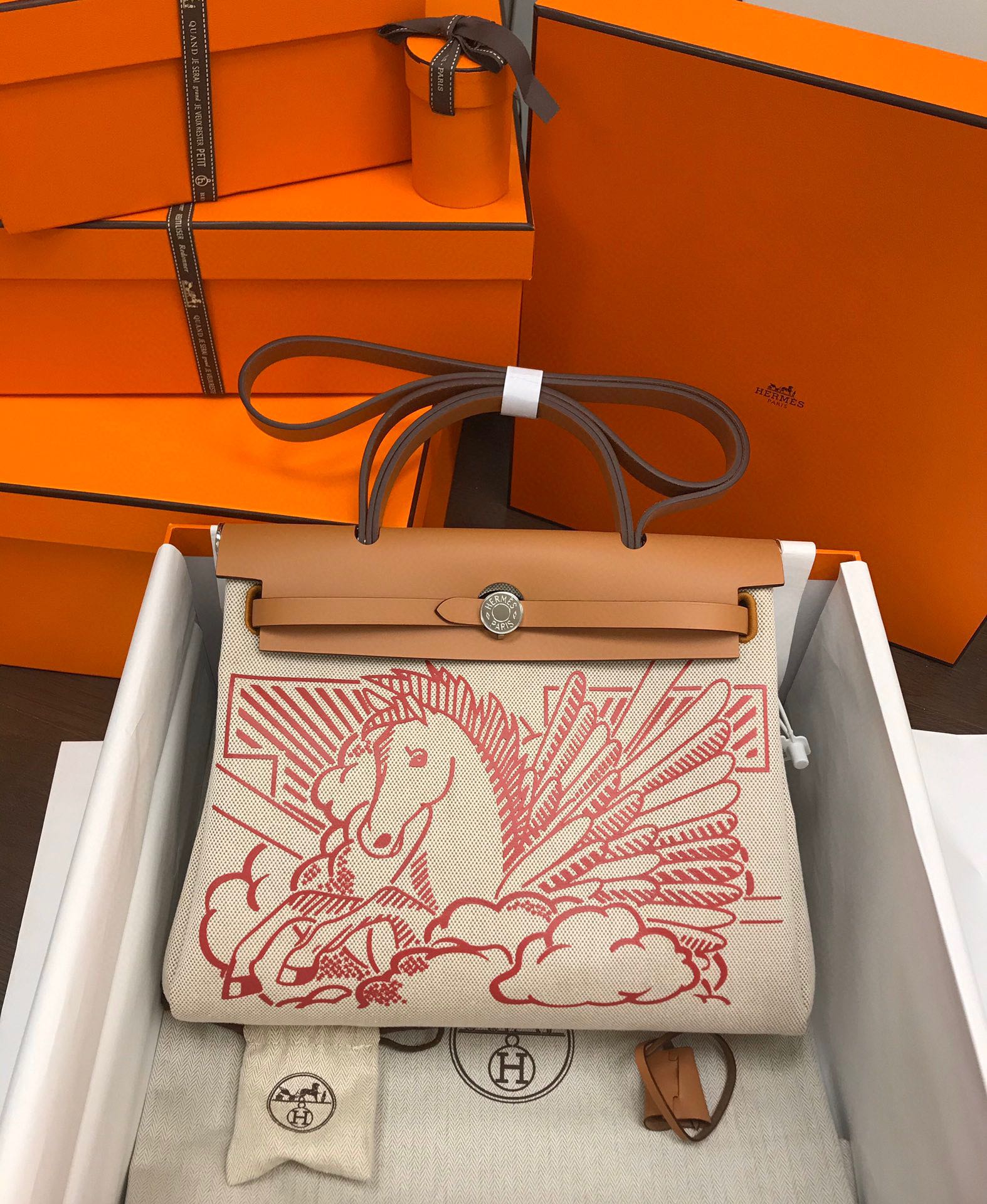 [TOP] HERMES Canvas And Cowhide Herbag Zip Handbag 31cm - 3 Colors&SHW