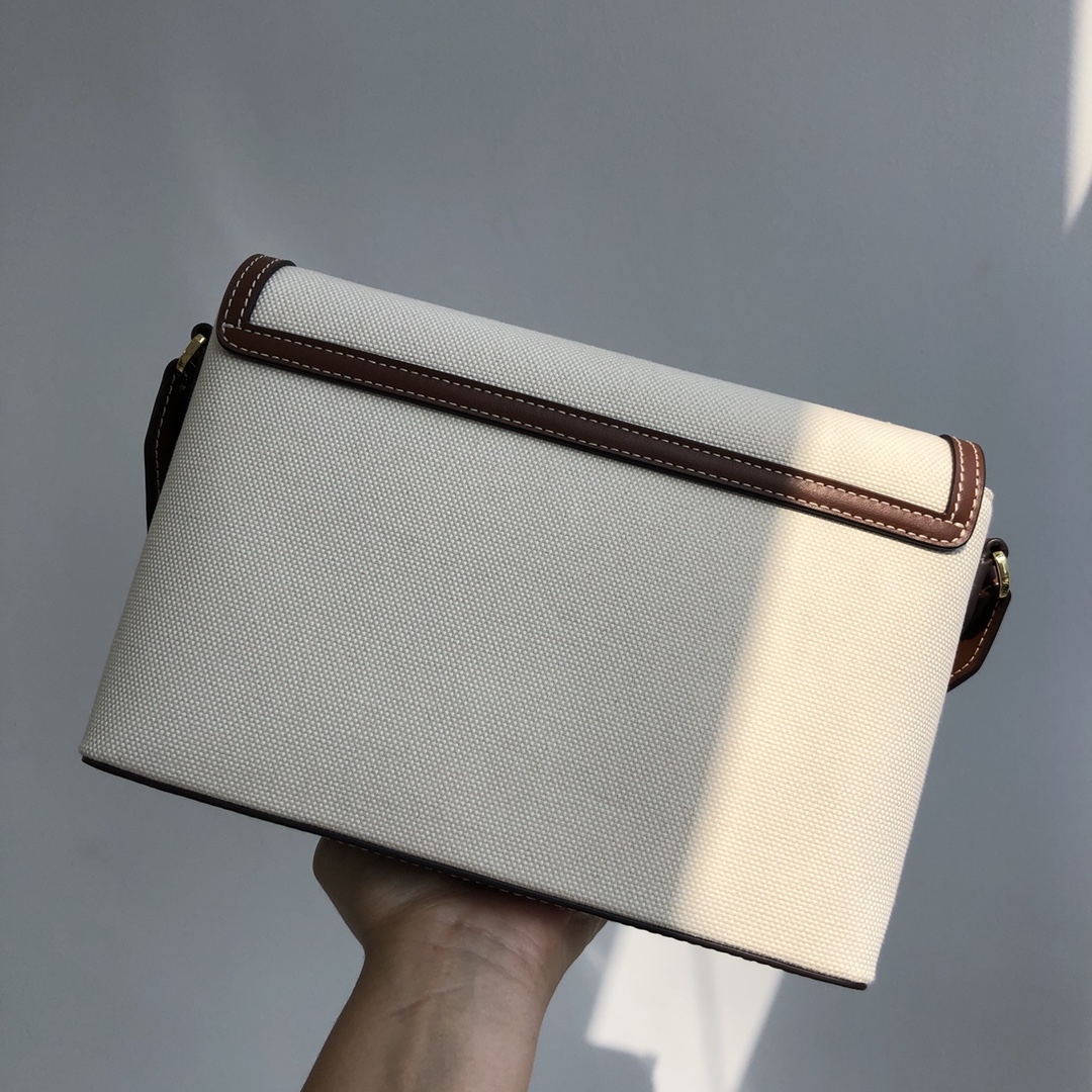 [TOP] BURBERRY Note Bag Canvas & Cowhide with Letters Logo 25 x 8.5 x 18cm - White