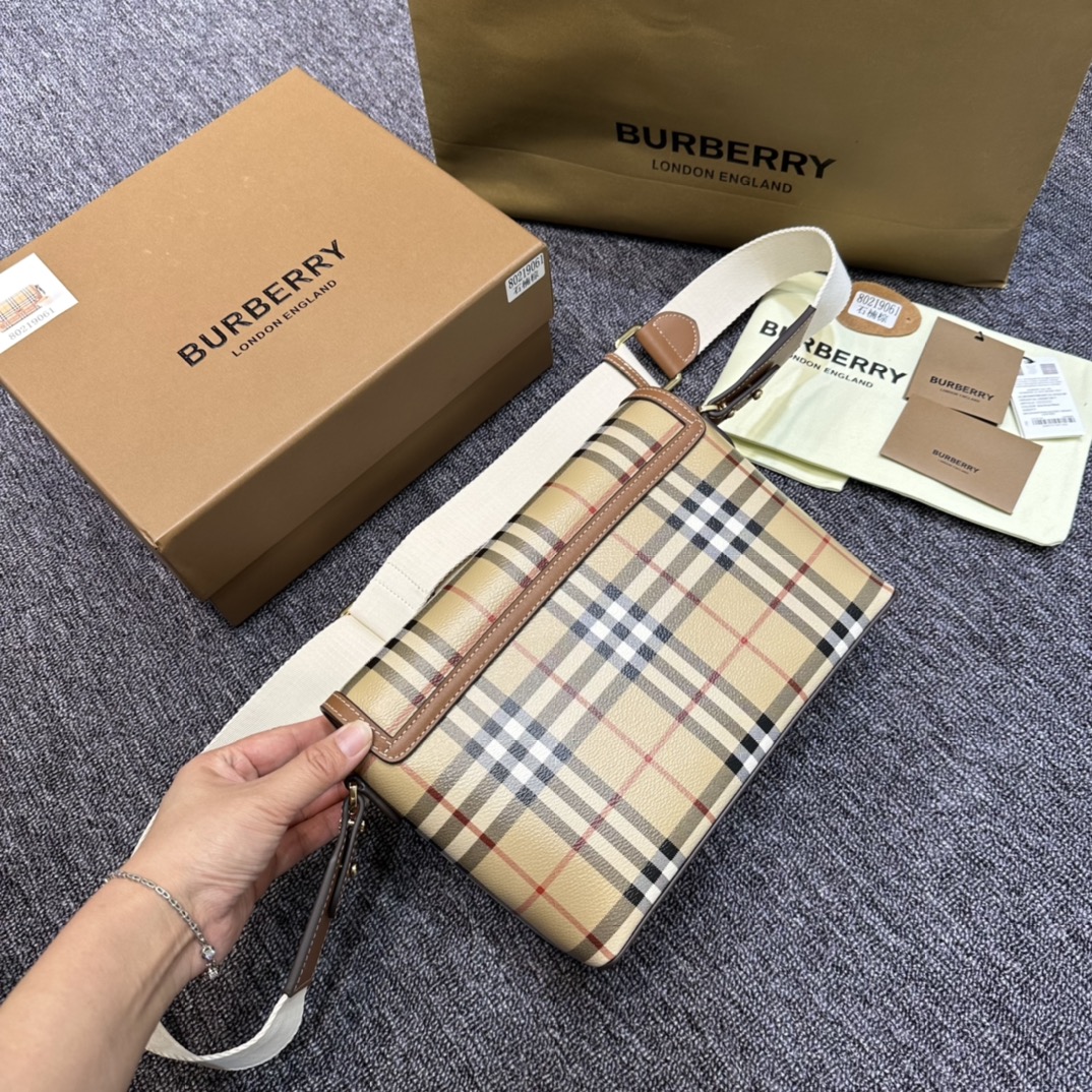 [TOP] BURBERRY Note Bag Classic Plaid 25 x 8.5 x 18cm - Beige