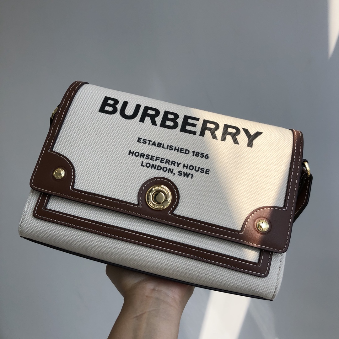 [TOP] BURBERRY Note Bag Canvas & Cowhide with Letters Logo 25 x 8.5 x 18cm - White