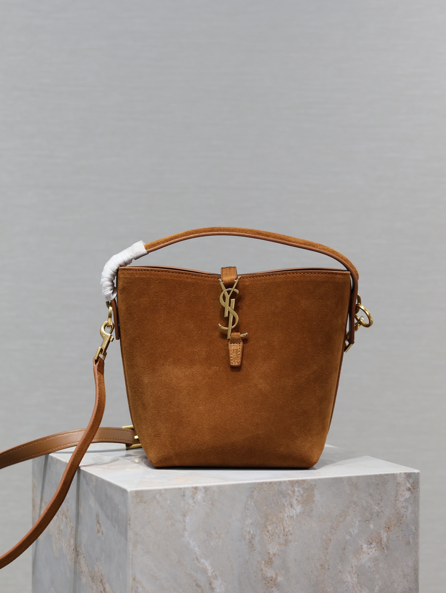 [TOP] Yves Saint Laurent YSL Le 5A7 Suede Bucket Bag 2 Sizes - Brown&GHW