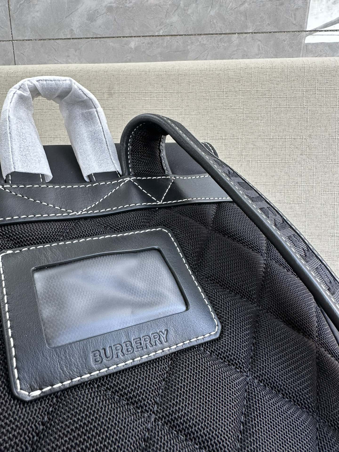 [TOP] BURBERRY Backpack Checkered and Cowhide 24x31x10cm - Black