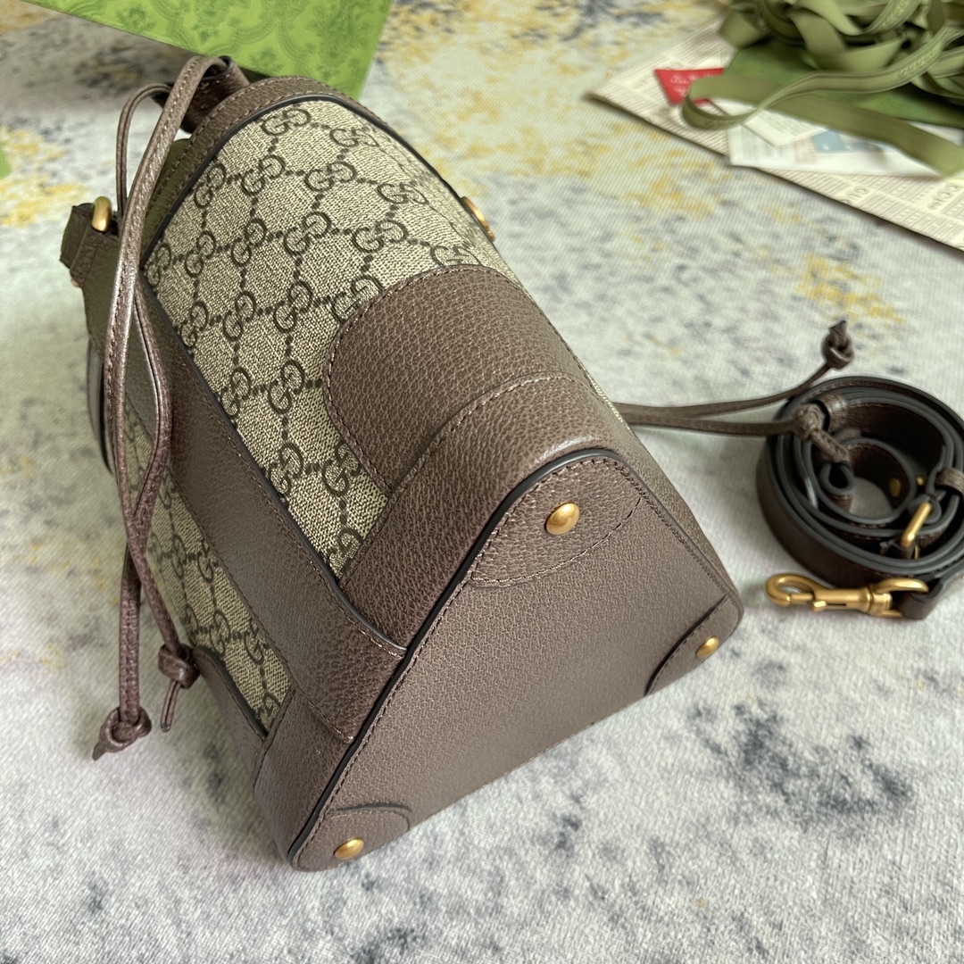 [TOP] GUCCI Triangle Mini Bucket Bag 18x16x6cm - Brown&GHW