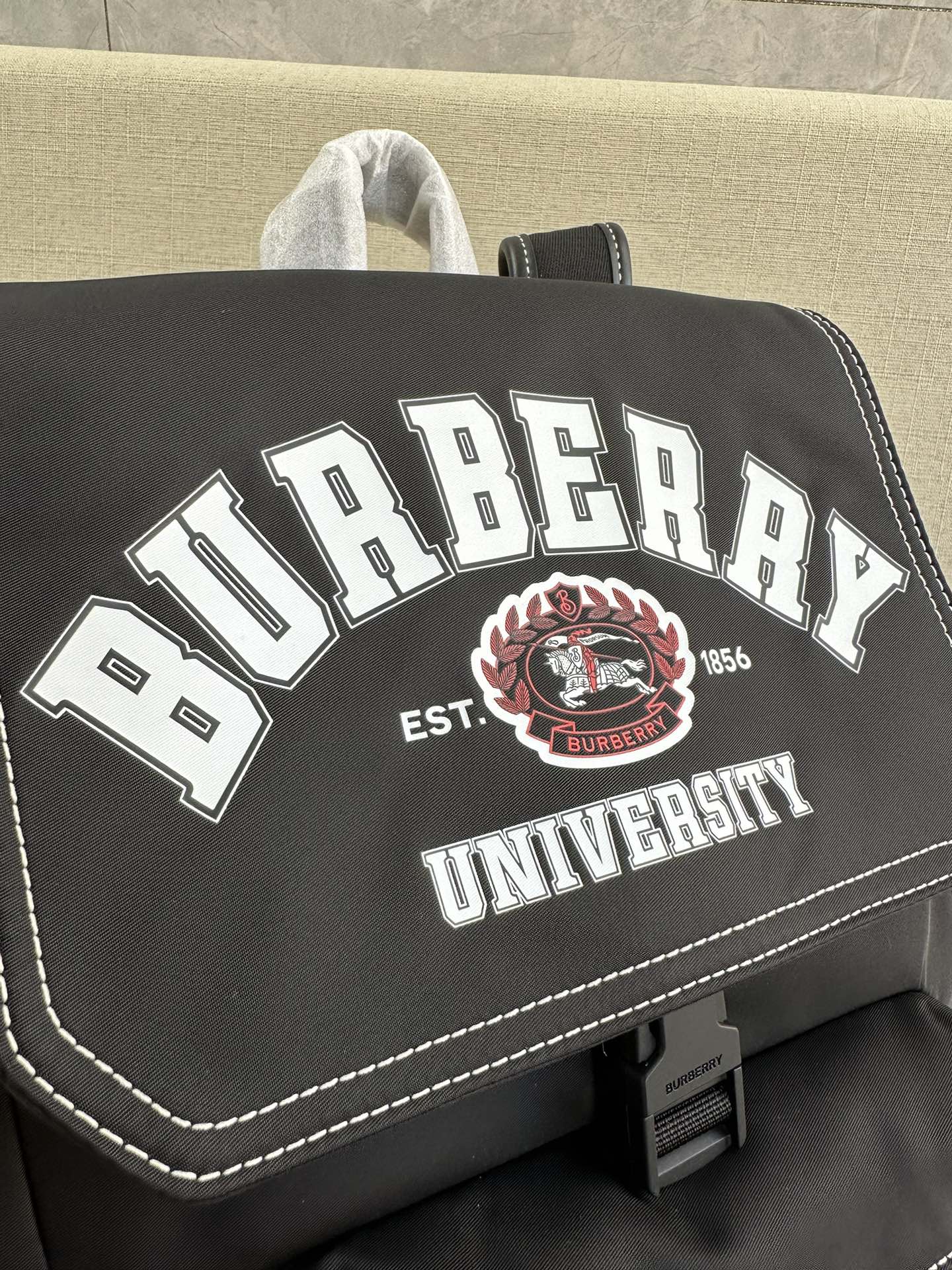 [TOP] BURBERRY Backpack Checkered and Cowhide 24x31x10cm - Black